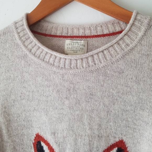 TELLRIDE Tan Knitted Pullover Lambswool Fox Sweater - Picture 2 of 8